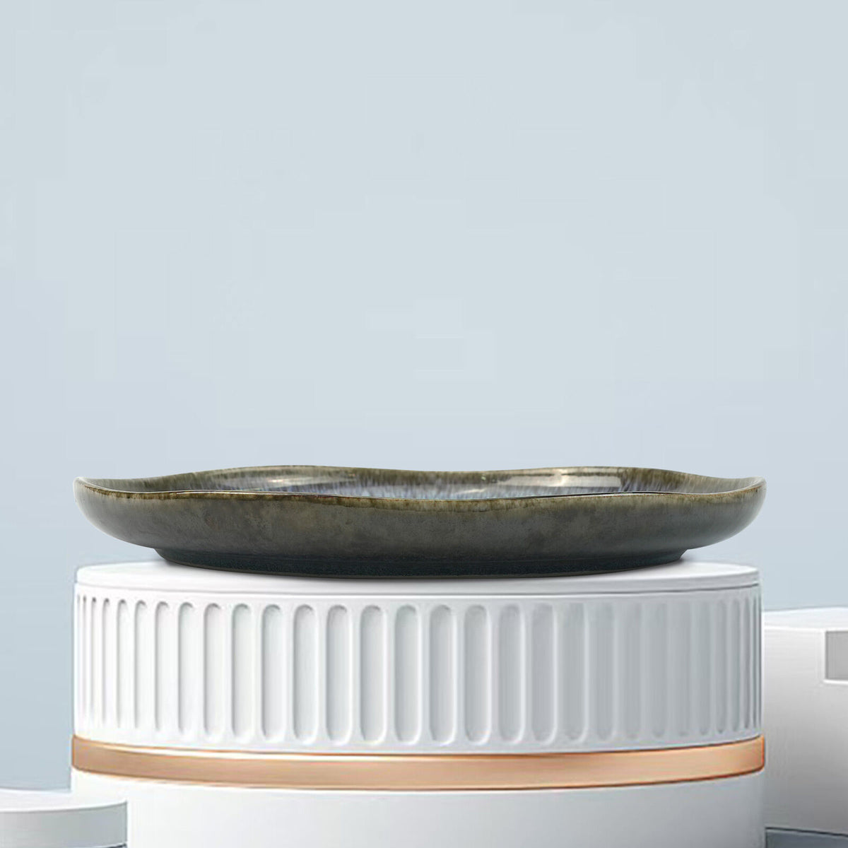 3 Pieces Reactive Glazed Ceramic Organic Fine Dinner Set