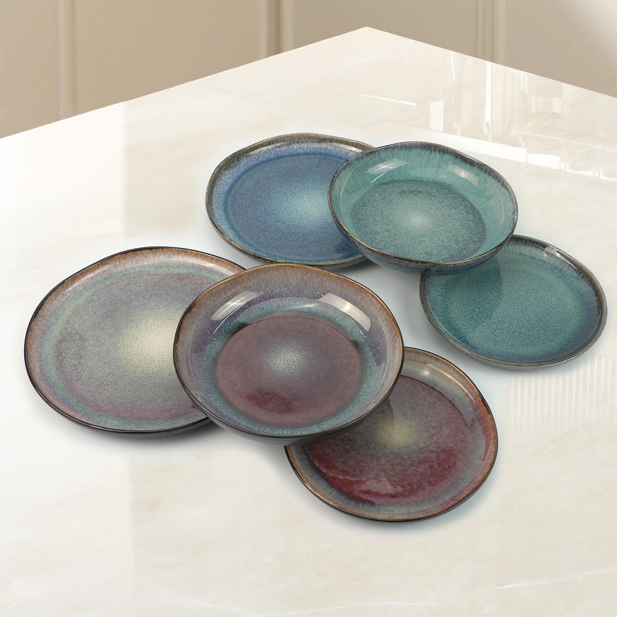 3 Pieces Reactive Glazed Ceramic Organic Fine Dinner Set