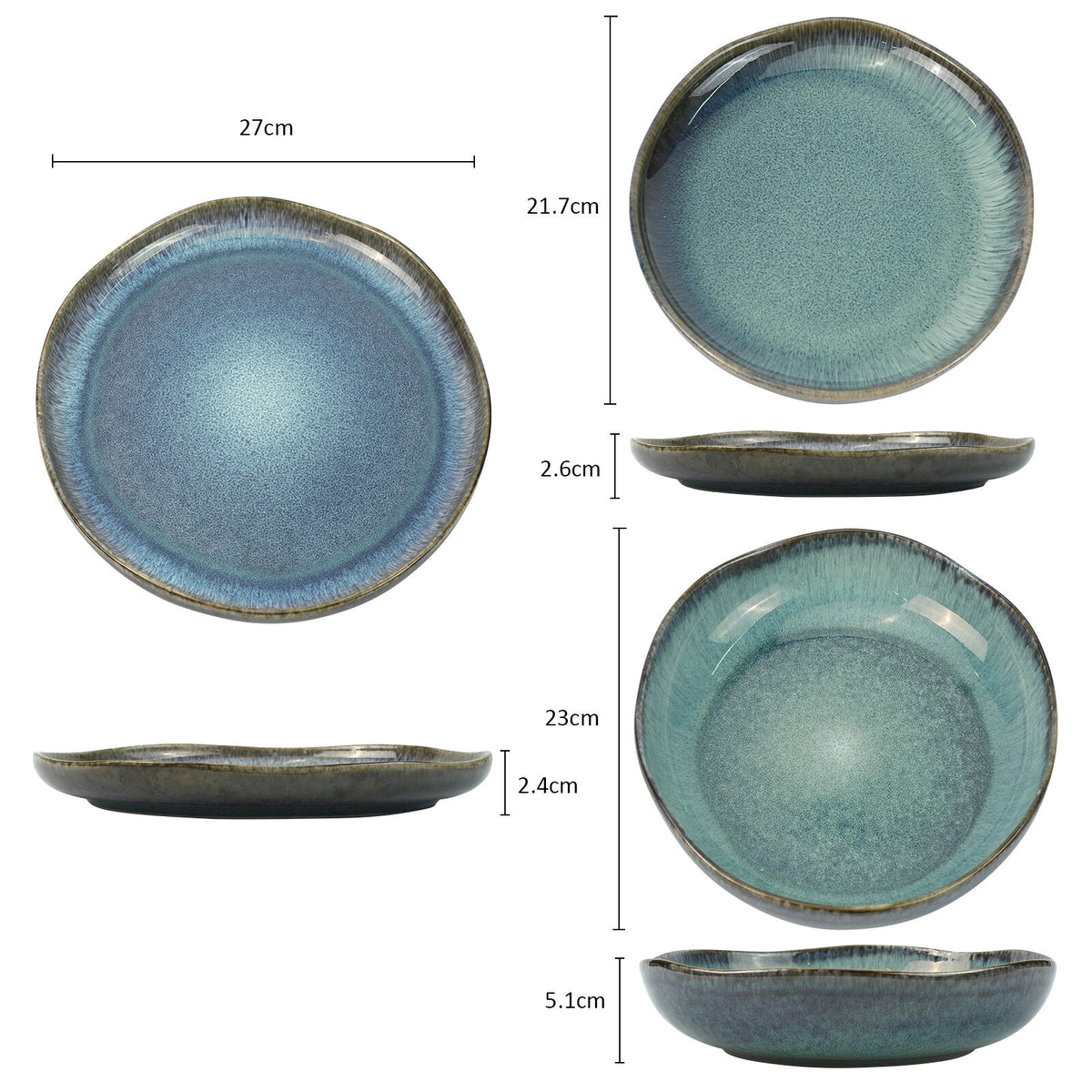 3 Pieces Reactive Glazed Ceramic Organic Fine Dinner Set