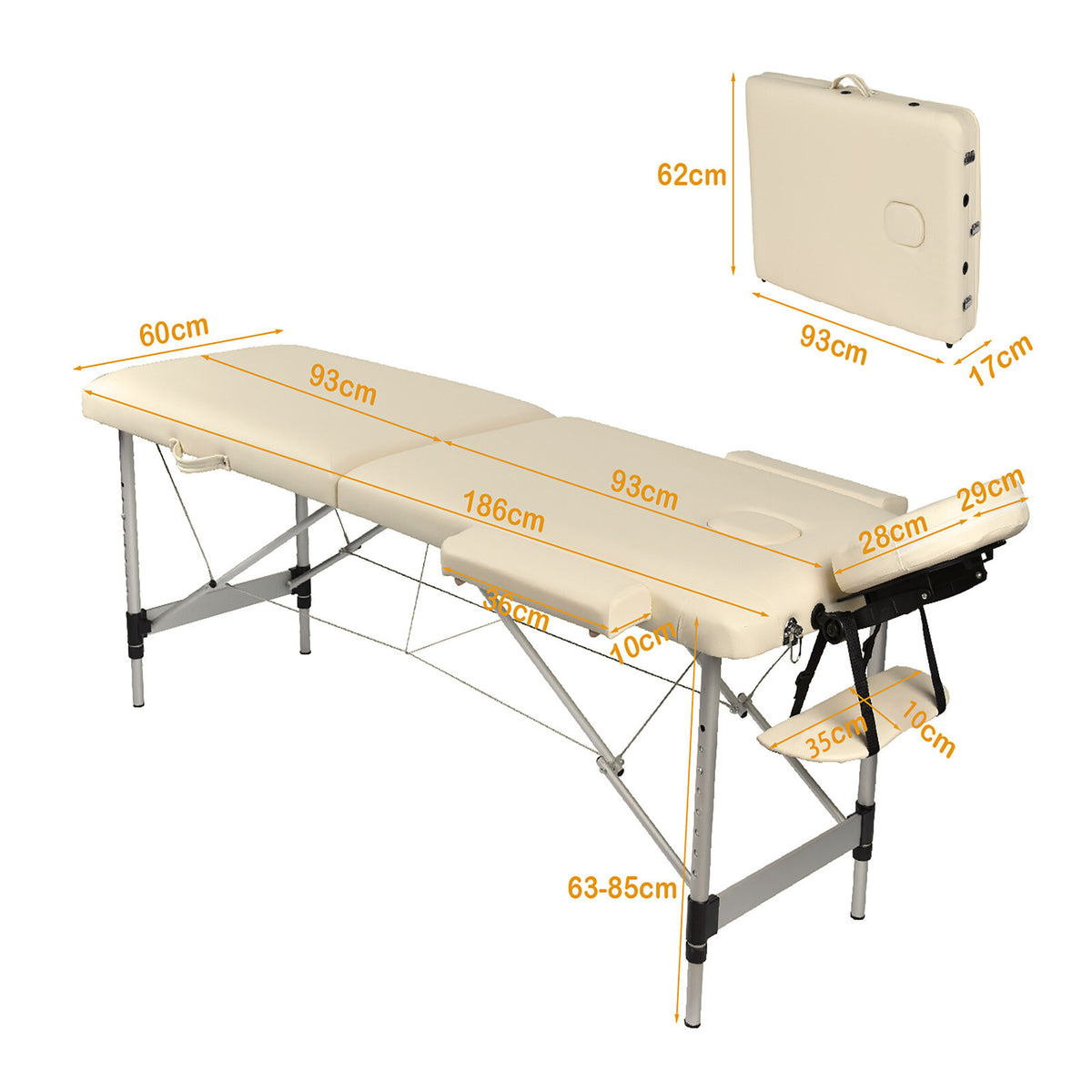 YES4HOMES 2 Fold Portable Aluminium Massage Table Massage, Beige