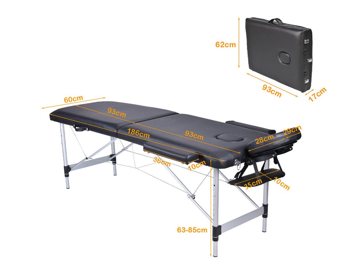 YES4HOMES 2 Fold Portable Aluminium Massage Table Massage, Black