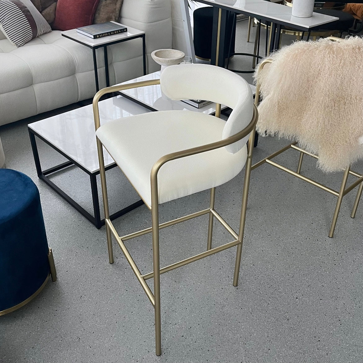Interior Ave - Allegra White Linen Kitchen Bar Stool