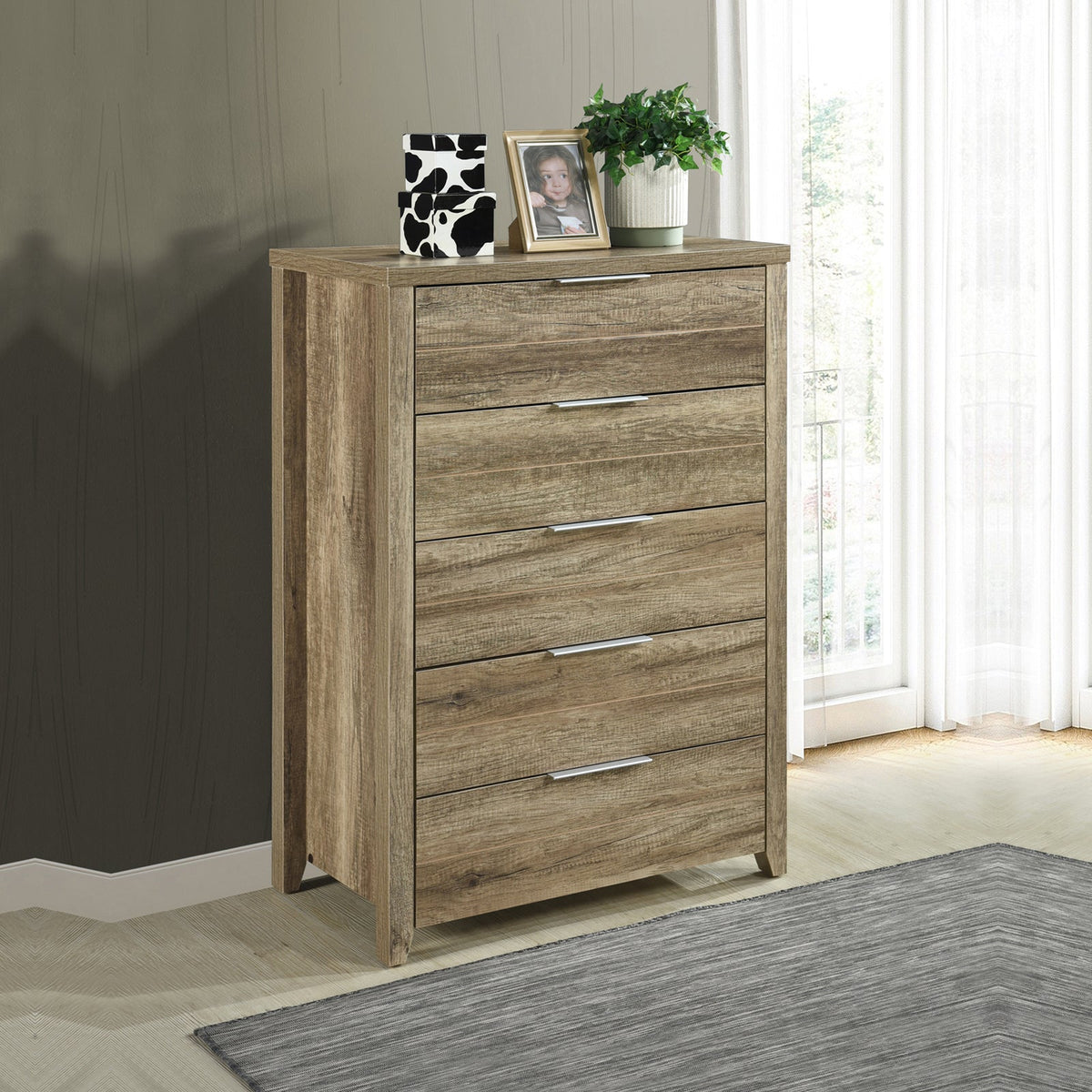 5 Pieces Bedroom Suite Natural Wood Like MDF Structure Double