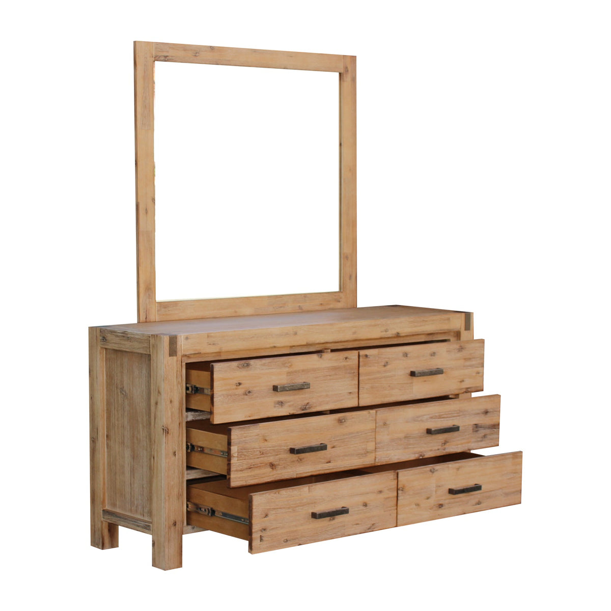 4 Pieces Bedroom Suite in Solid Wood Veneered Acacia Construction King