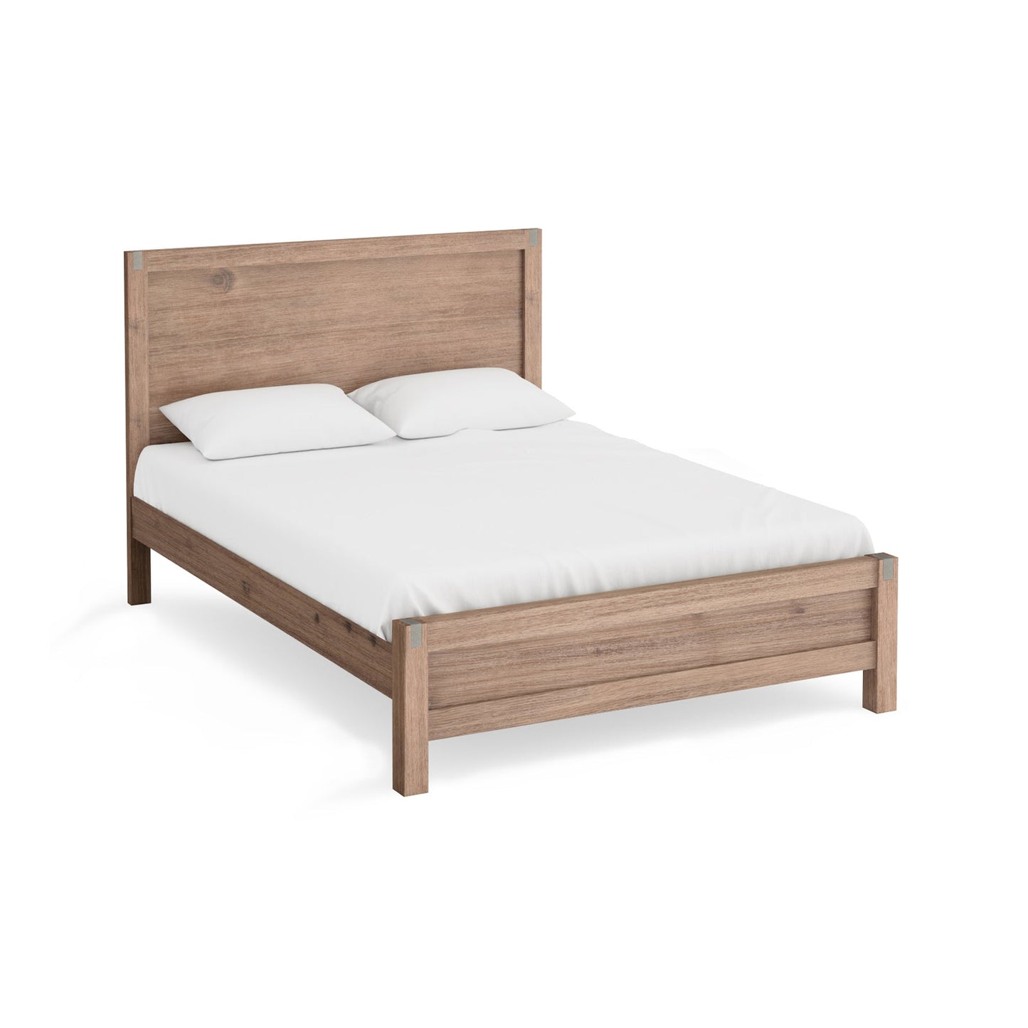 5 Pieces Bedroom Suite in Solid Wood Veneered Acacia Construction Timber Slat Queen Size Oak Colour Bed, Bedside Table , Tallboy & Dresser