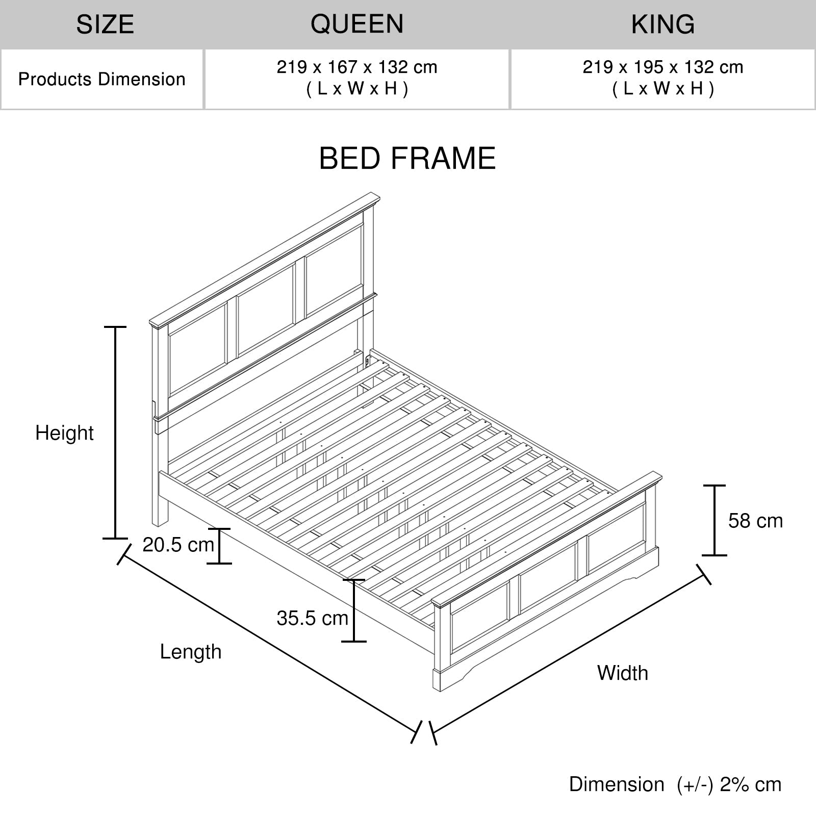 4 Pieces Bedroom Suite in Solid Wood & MDF Queen Size Grey Colour Bed, Bedside Table & Tallboy