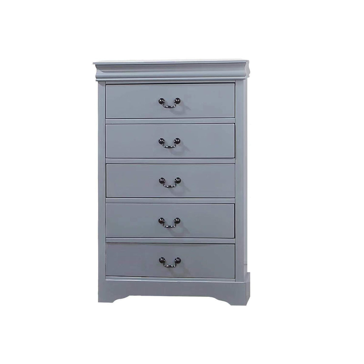 5 Pieces Bedroom Suite in Solid Wood & MDF Queen Size Grey Colour Bed, Bedside Table, Dresser & Tallboy