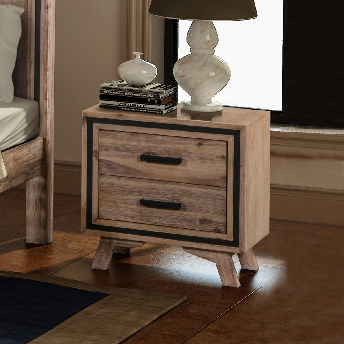 4 Pieces Bedroom Suite Queen Size Silver Brush in Acacia