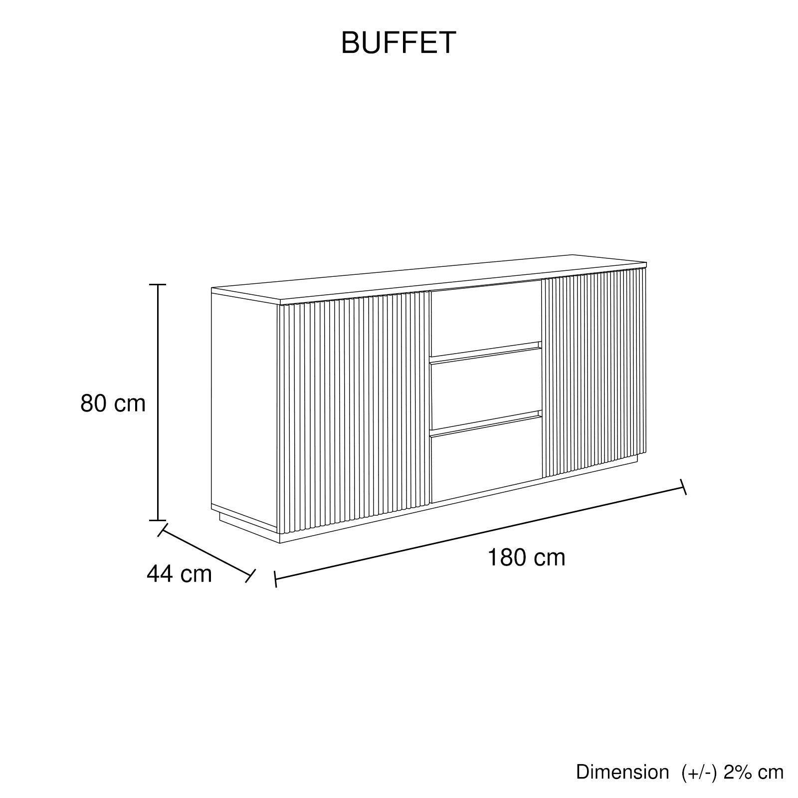 Buffet Ceramic Table Top MDF Cabinet Storage Stainless Steel In White