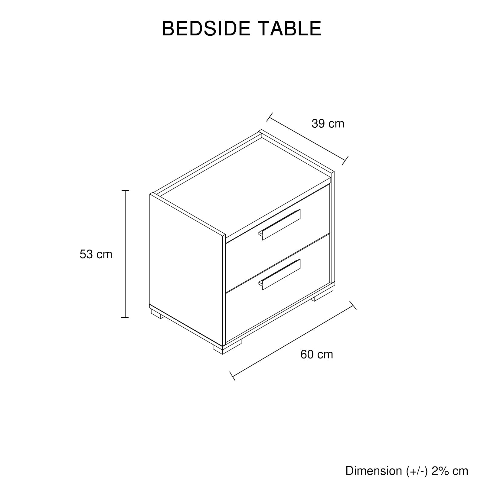 Bedside Table with 2 Storage Drawers MDF Combination of Black & Cement Colour Nightstand