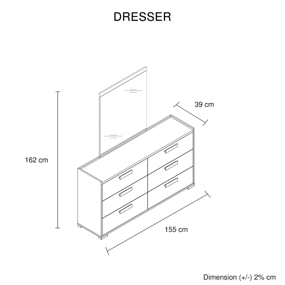 Tallboy with 5 Storage Drawers MDF Combination of Black & Cement Colour