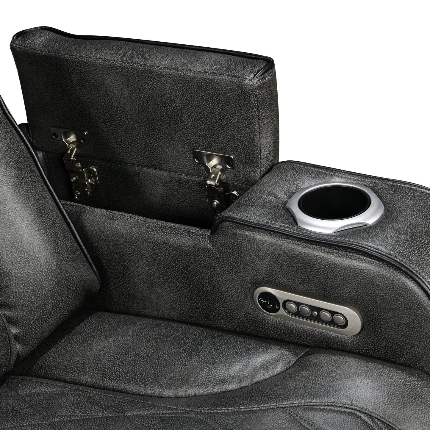 3-2 Seater Electric Air Leather Dark Grey Recliner Set