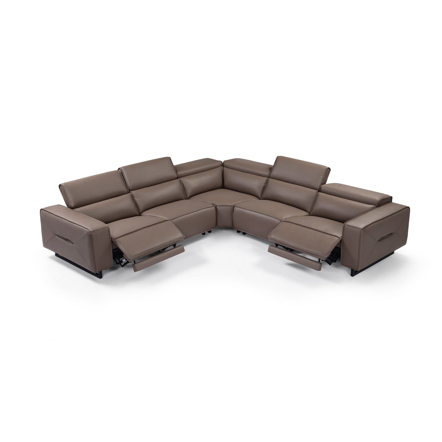 5 Seater Real Cow Leather Sofa with Power Recliner Adjustable Headrest Wooden Frame Corner Lounge