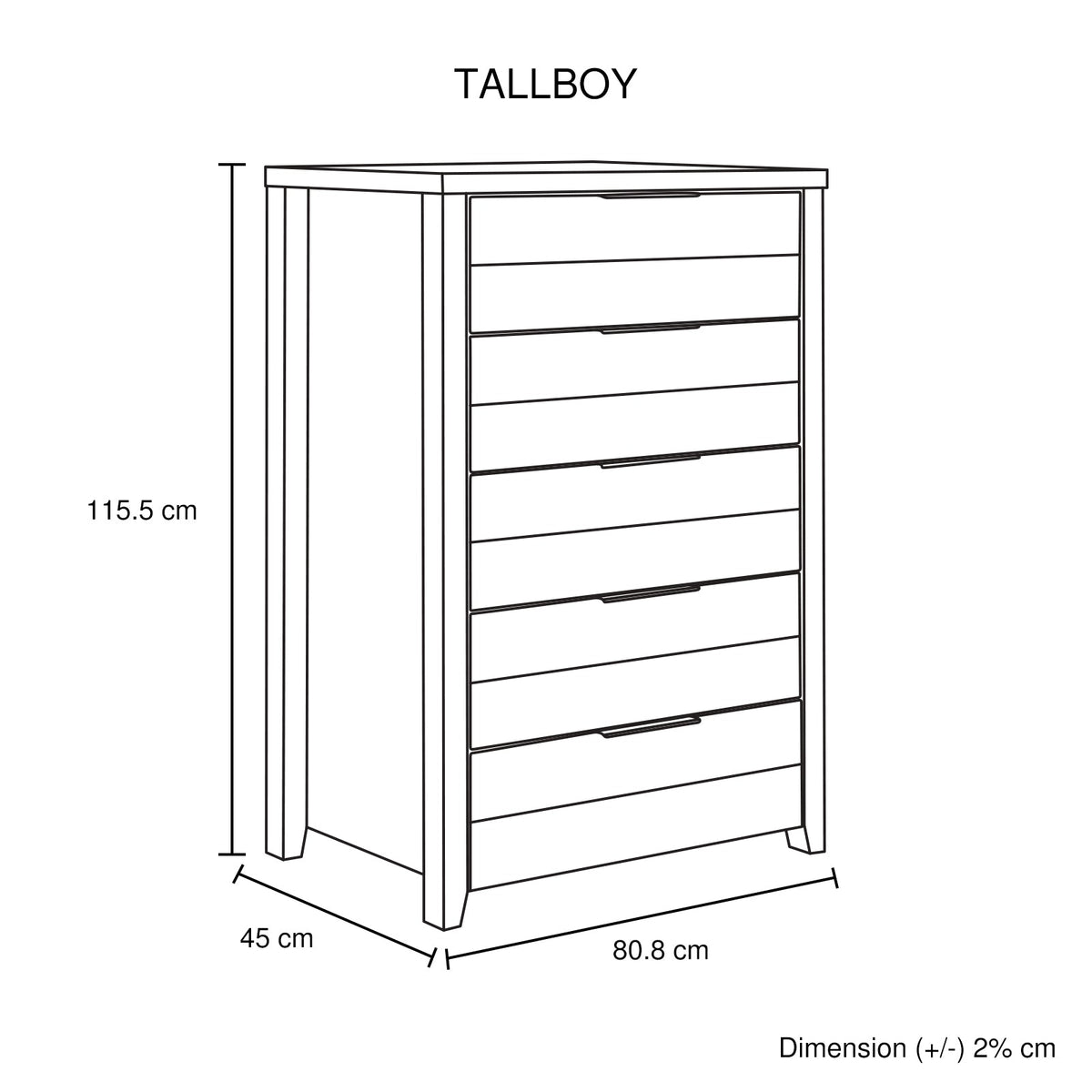 Tallboy with 5 Storage Drawers Natural Wood like MDF