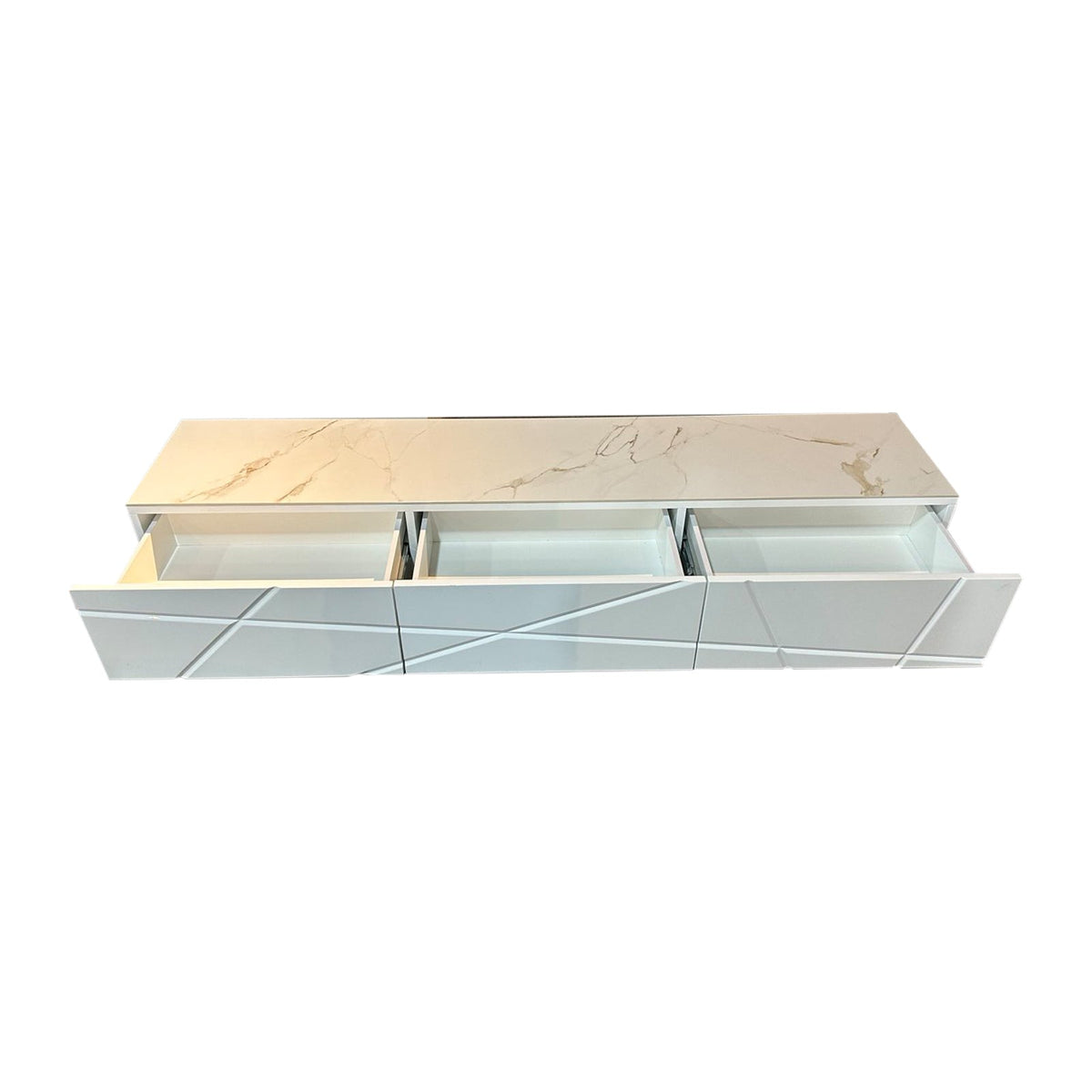 TV Cabinet MDF Glossy Storage Drawers Metal Base Entertainment Unit