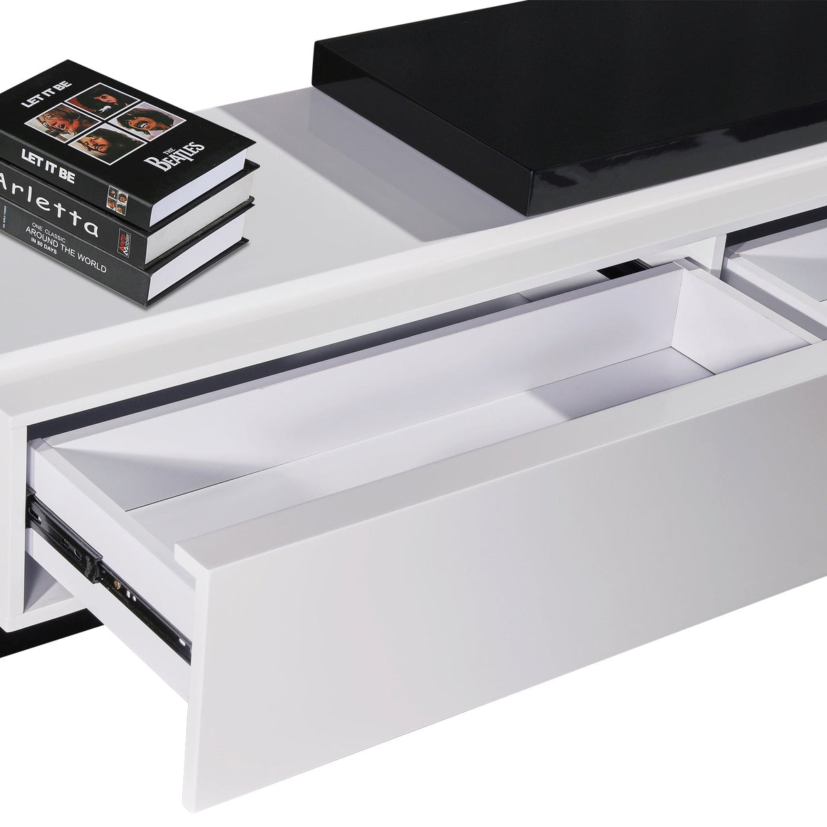 TV Cabinet with 2 Storage Drawers With High Glossy Assembled, Black