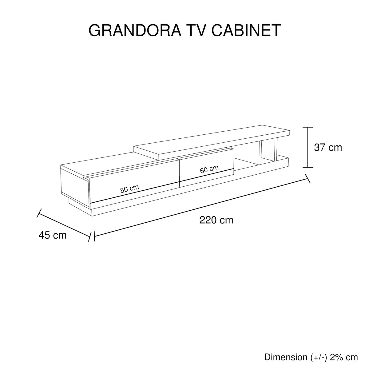 TV Cabinet with 2 Storage Drawers With High Glossy Assembled, Black
