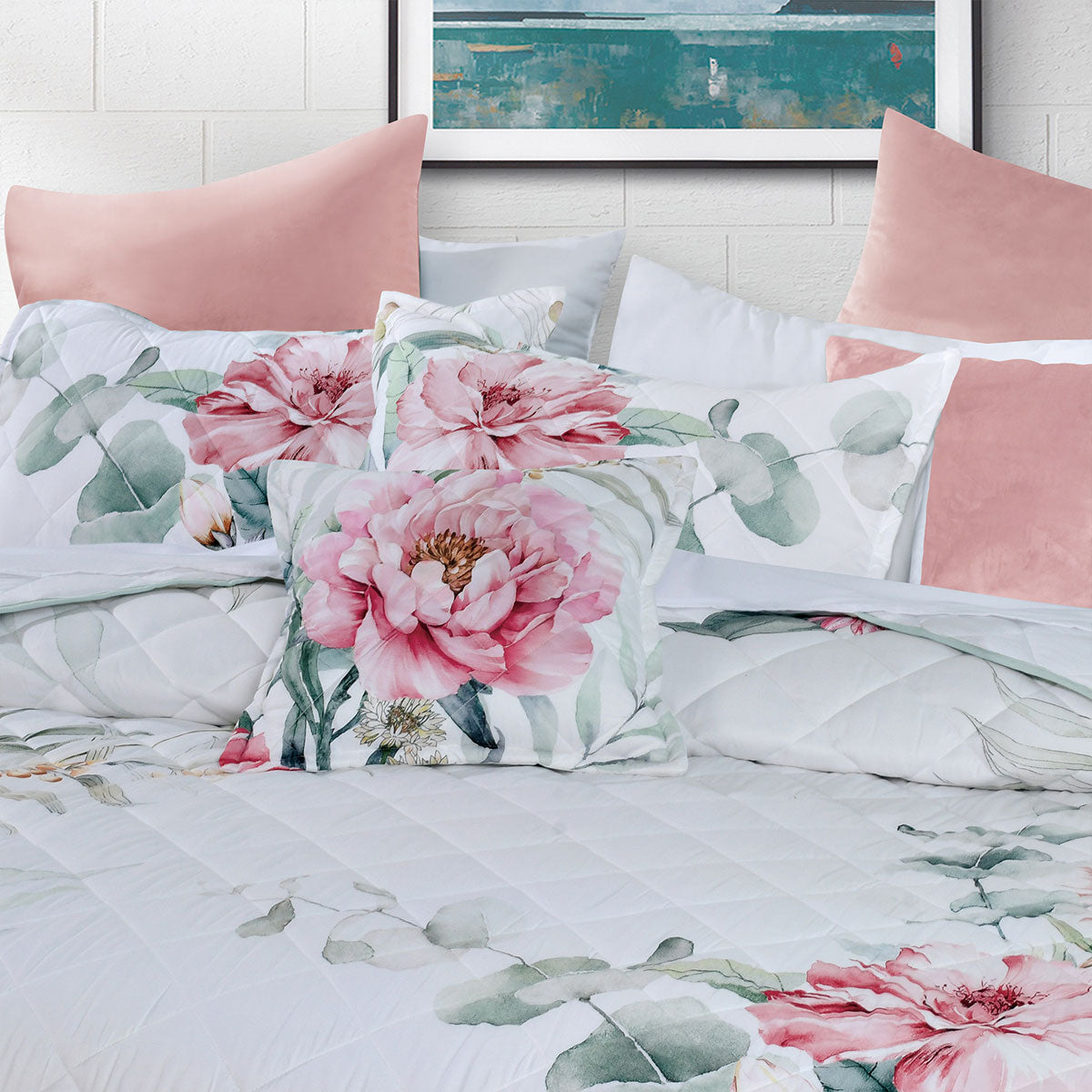 Bianca Coleraine White Floral Printed Bedspread Set King