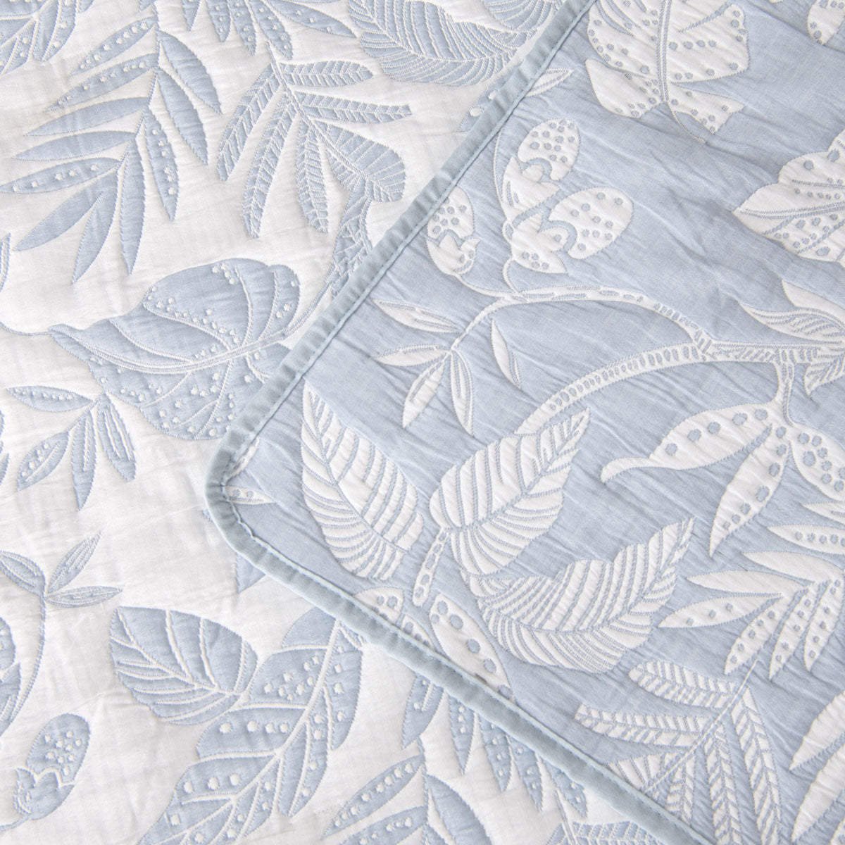 Bianca Laurieton Blue Jacquard Botanical Bedspread Set Queen