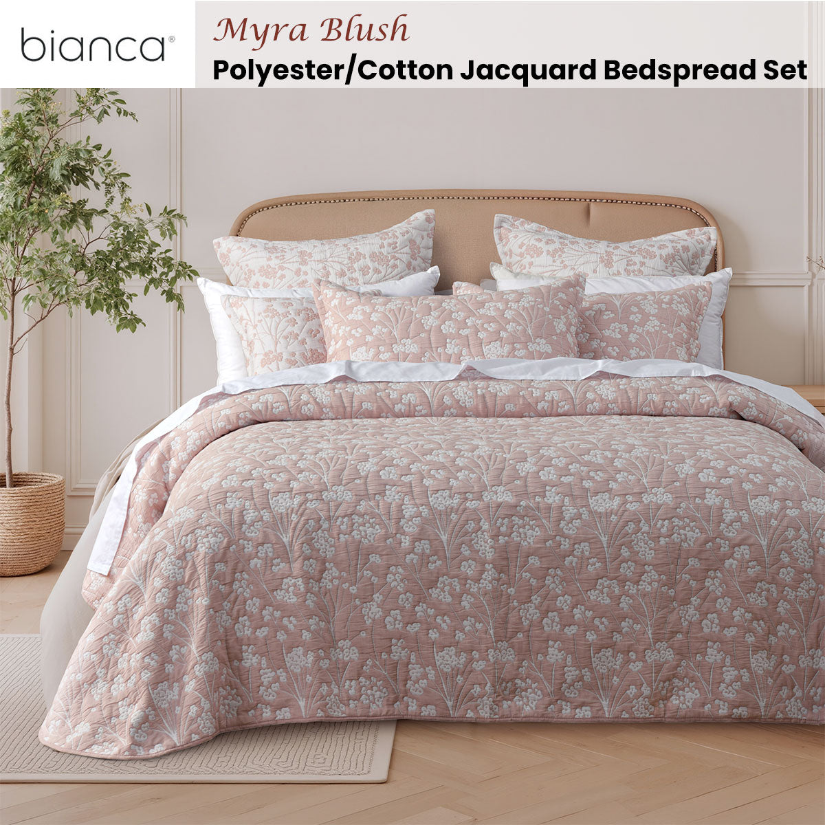 Bianca Myra Blush Floral Jacquard Bedspread Set Queen