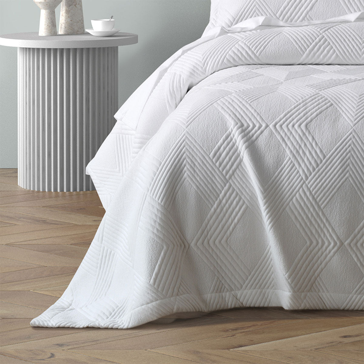 Bianca Cassiano White Polyester Jacquard Coverlet Set Single/Double