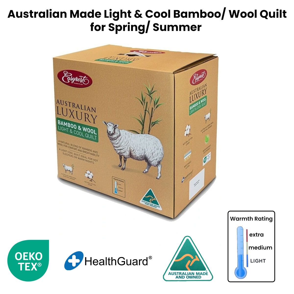 Easyrest Australian Made Light & Cool Bamboo / Wool Quilt for Spring/ Summer Queen