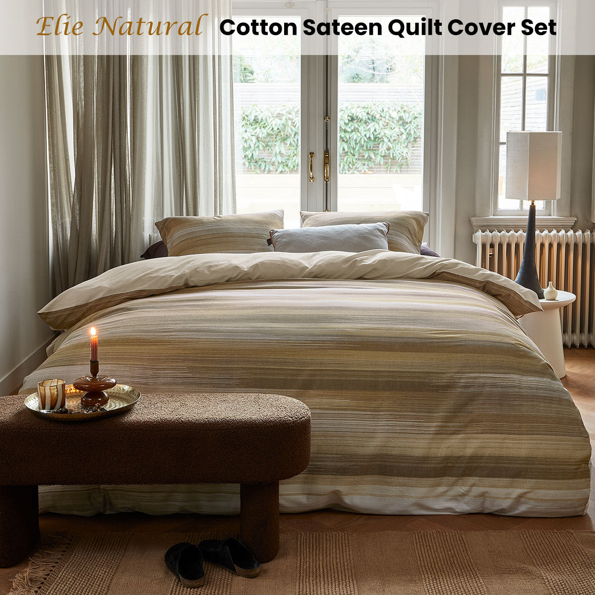 Bedding House Elie Natural Cotton Sateen Quilt Cover Set King