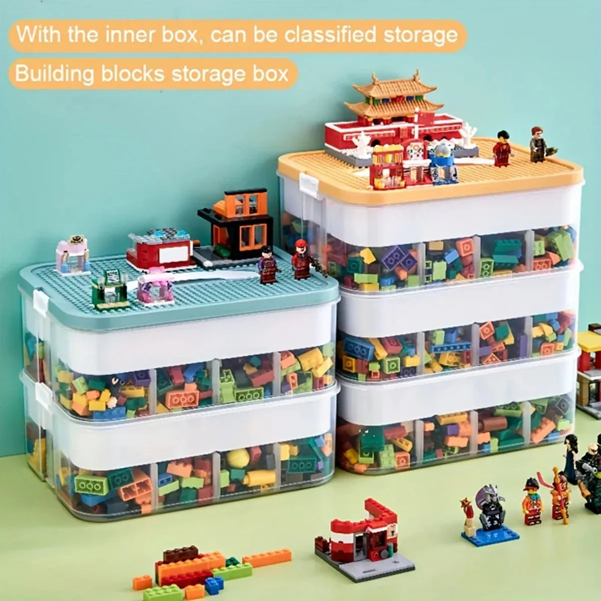 3Layer Storage Box Large Capacity Toy Organizer Building Block Storage Container - Green