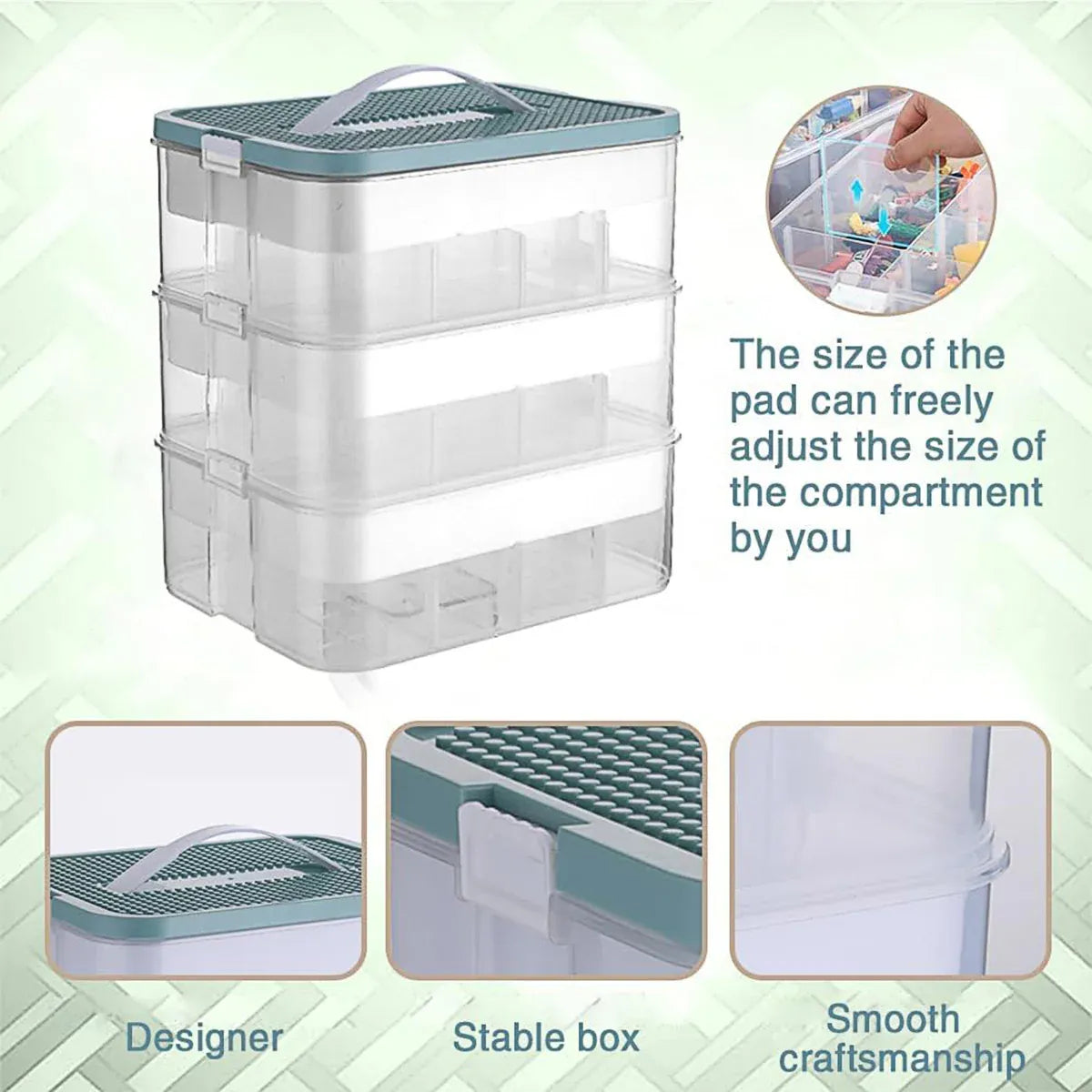 3Layer Storage Box Large Capacity Toy Organizer Building Block Storage Container - Yellow