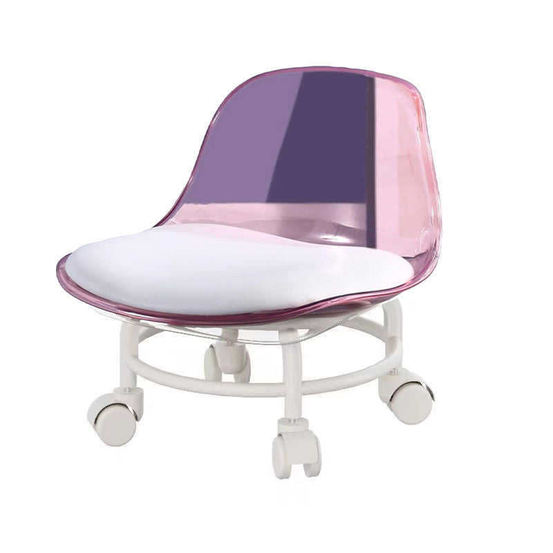 Stool with Universal Wheels Pulley Short Stool with Backrest Comfortable Seat - White