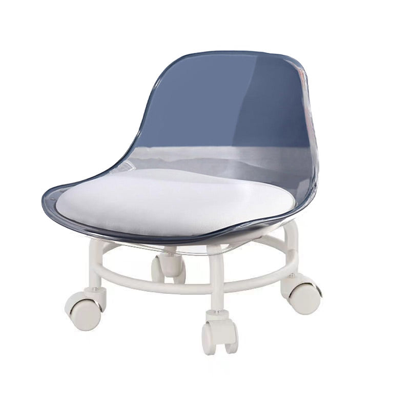 Stool with Universal Wheels Pulley Short Stool with Backrest Comfortable Seat - White