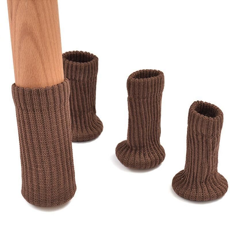 24Pcs Knitted Table Chair Leg Socks Sleeve Floor Protector Furniture Feet Covers - Black