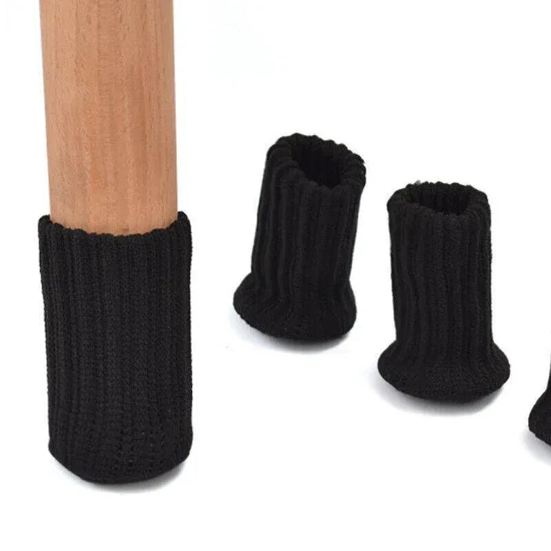 24Pcs Knitted Table Chair Leg Socks Sleeve Floor Protector Furniture Feet Covers - Black