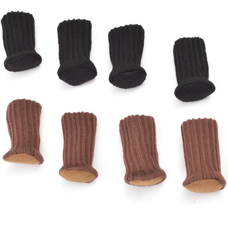 24Pcs Knitted Table Chair Leg Socks Sleeve Floor Protector Furniture Feet Covers - Black