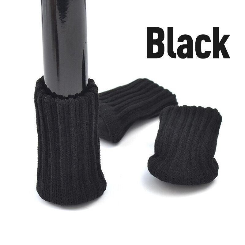 24Pcs Knitted Table Chair Leg Socks Sleeve Floor Protector Furniture Feet Covers - Black