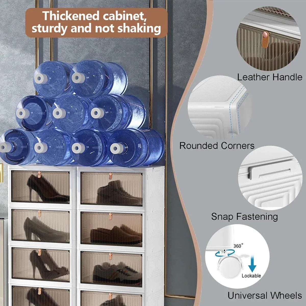 4 Tier Plastic Storage Cabinet with Wheels Large Capacity Foldable Storage Bins