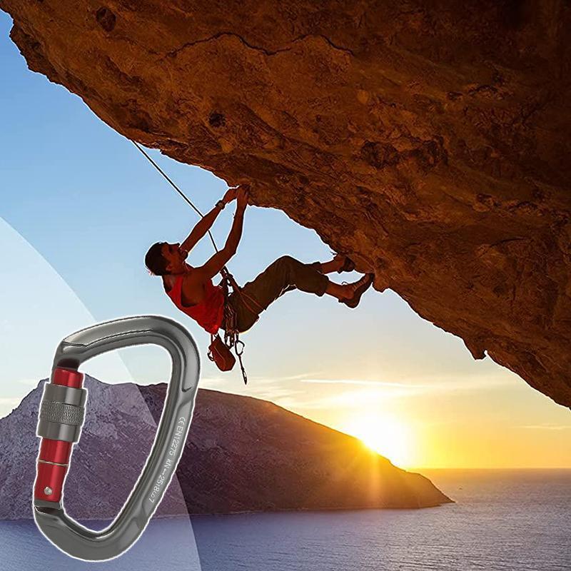 25KN Screwgate Locking Rock Climbing Carabiner Clip Aluminum D Ring Hook Buckle - Black