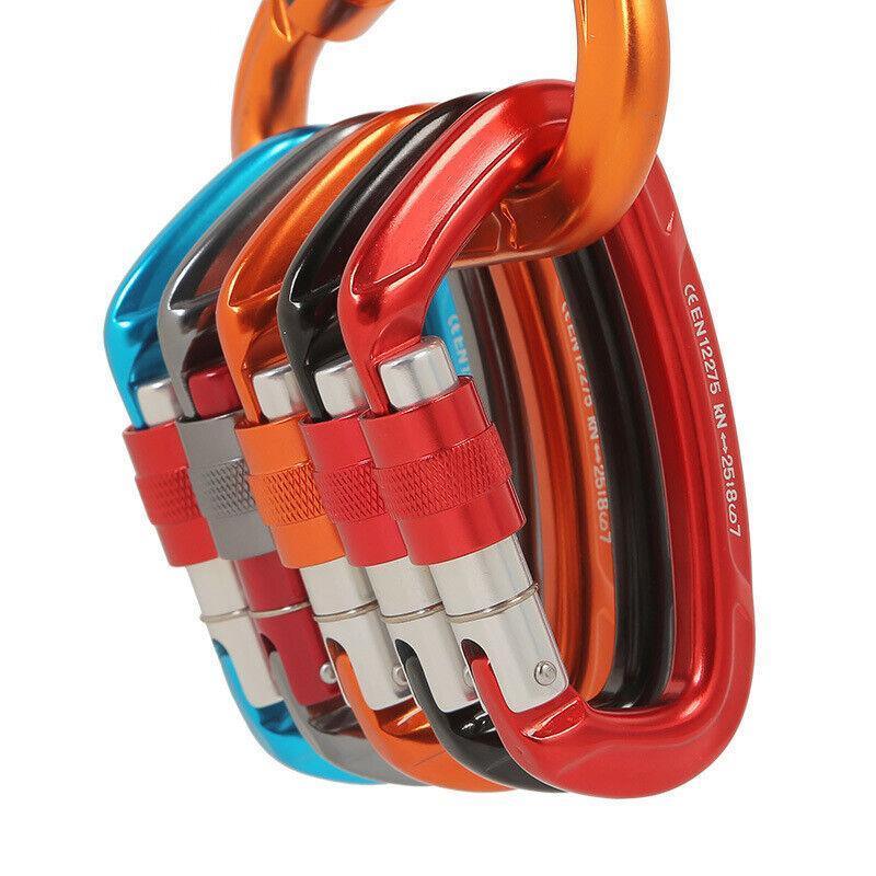 25KN Screwgate Locking Rock Climbing Carabiner Clip Aluminum D Ring Hook Buckle - Blue
