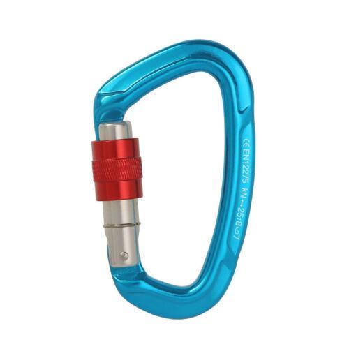 25KN Screwgate Locking Rock Climbing Carabiner Clip Aluminum D Ring Hook Buckle - Blue
