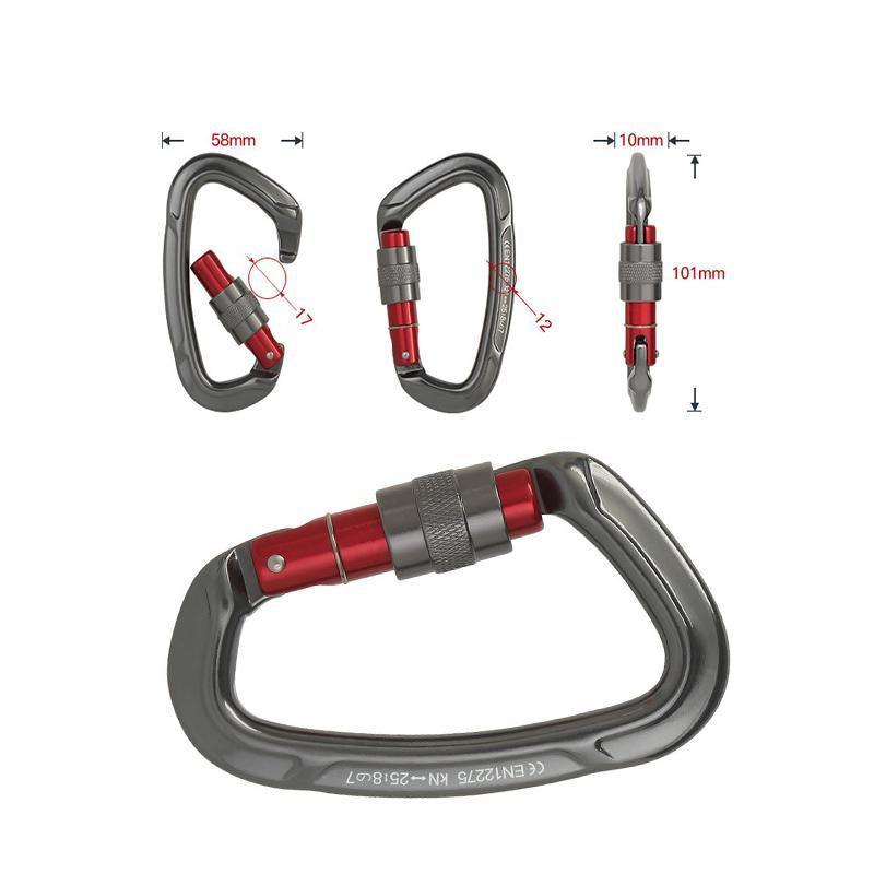 25KN Screwgate Locking Rock Climbing Carabiner Clip Aluminum D Ring Hook Buckle - Gray