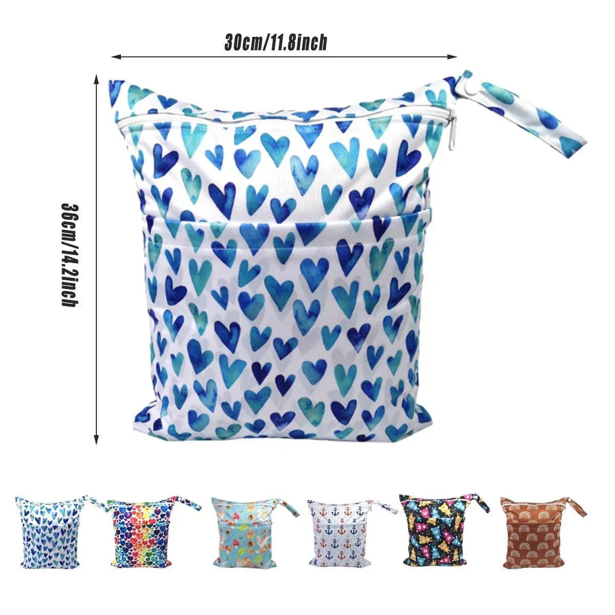 2PCS Cartoon Printed Diaper Bag Double Zipper Washable Storage Organizer - Colour Heart