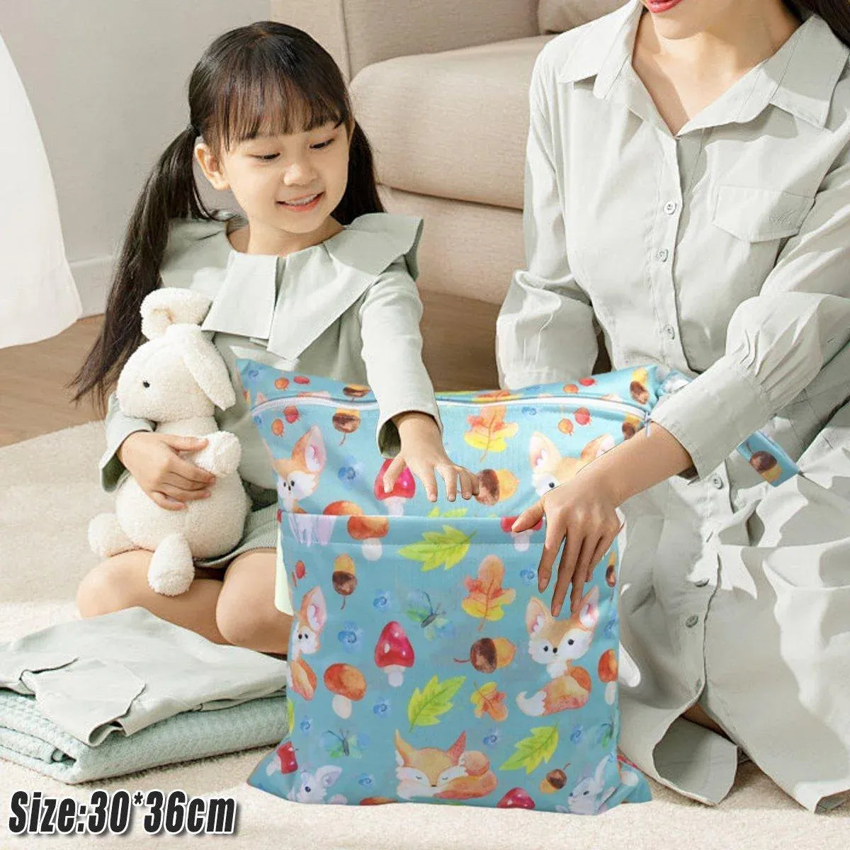2PCS Cartoon Printed Diaper Bag Double Zipper Washable Storage Organizer - Colour Heart