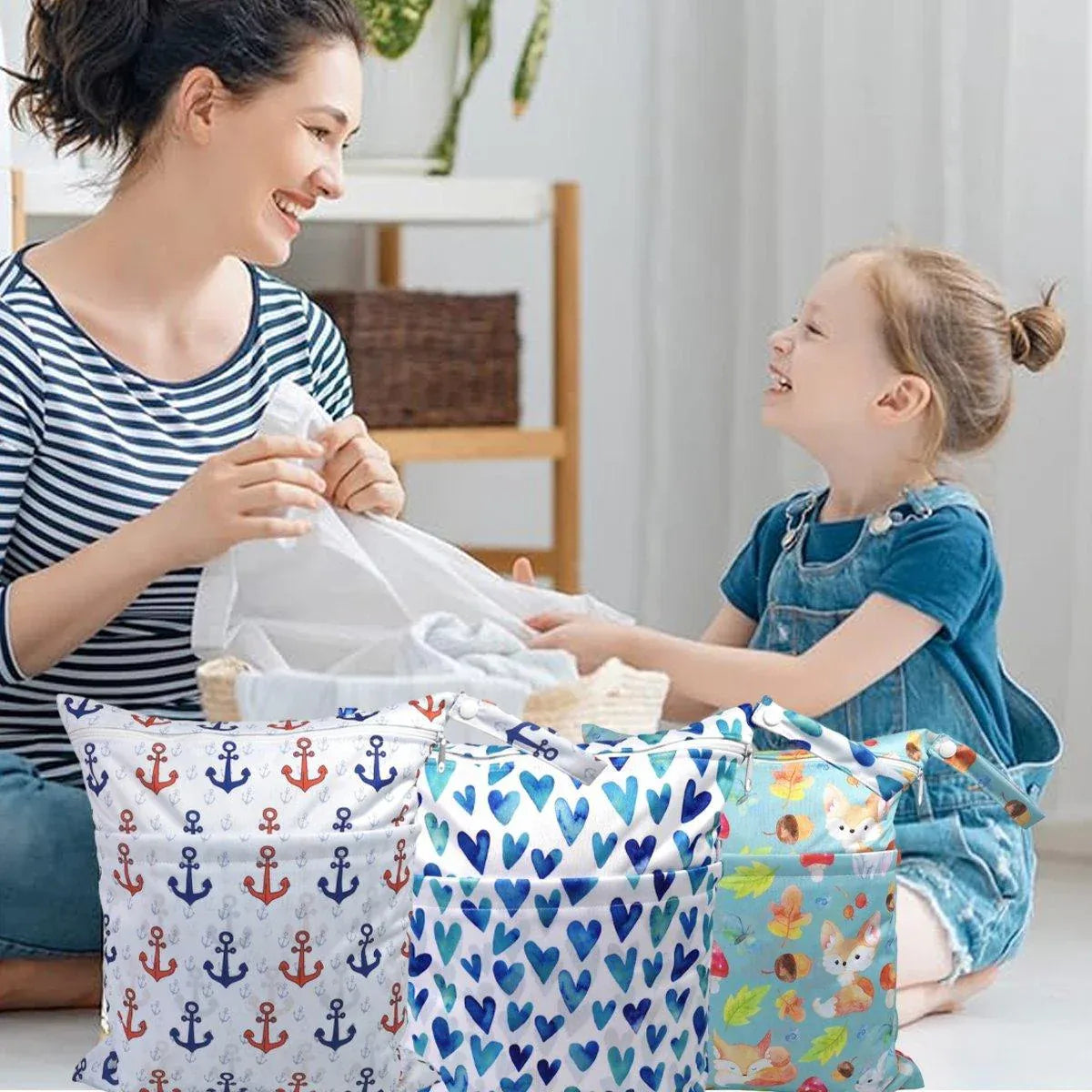 2PCS Cartoon Printed Diaper Bag Double Zipper Washable Storage Organizer - Fox Cone