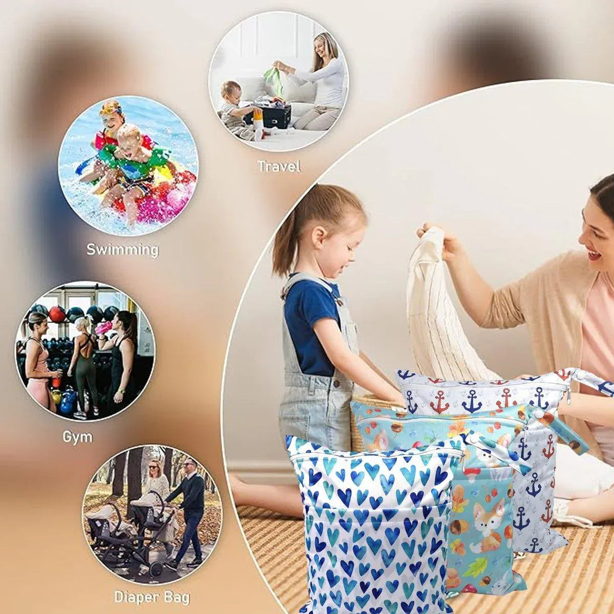 2PCS Cartoon Printed Diaper Bag Double Zipper Washable Storage Organizer - Fox Cone