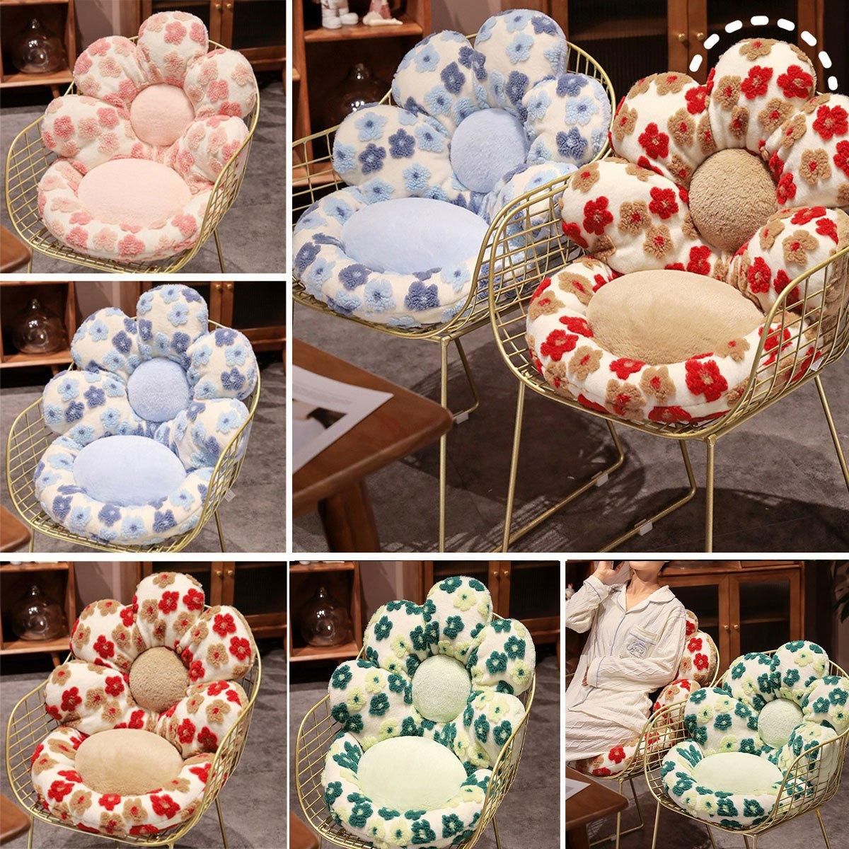 Cute Soft Seat Cushion Flower Shaped Lazy Sofa Pad for Office Chairs and Home Use - Red