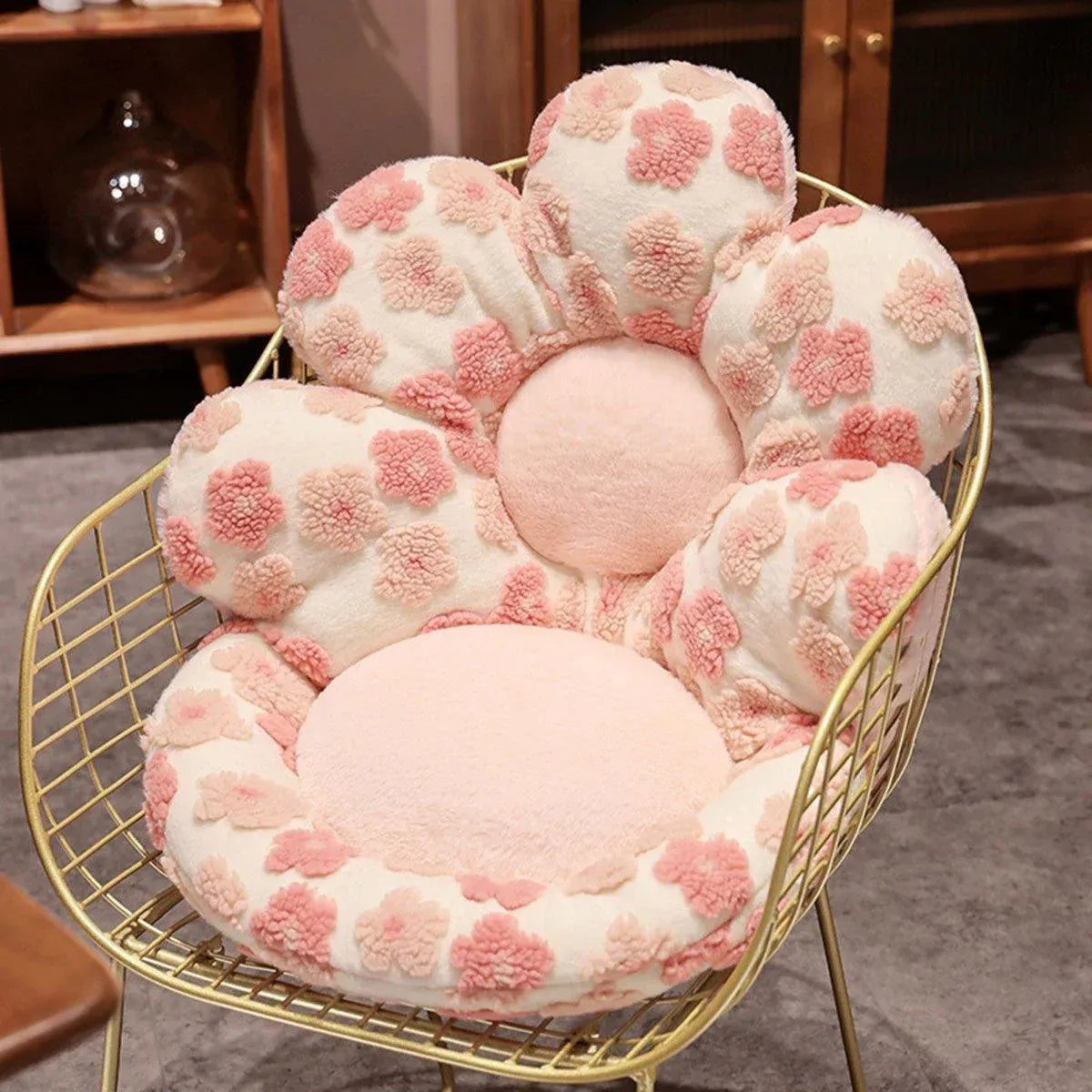Cute Soft Seat Cushion Flower Shaped Lazy Sofa Pad for Office Chairs and Home Use - Red