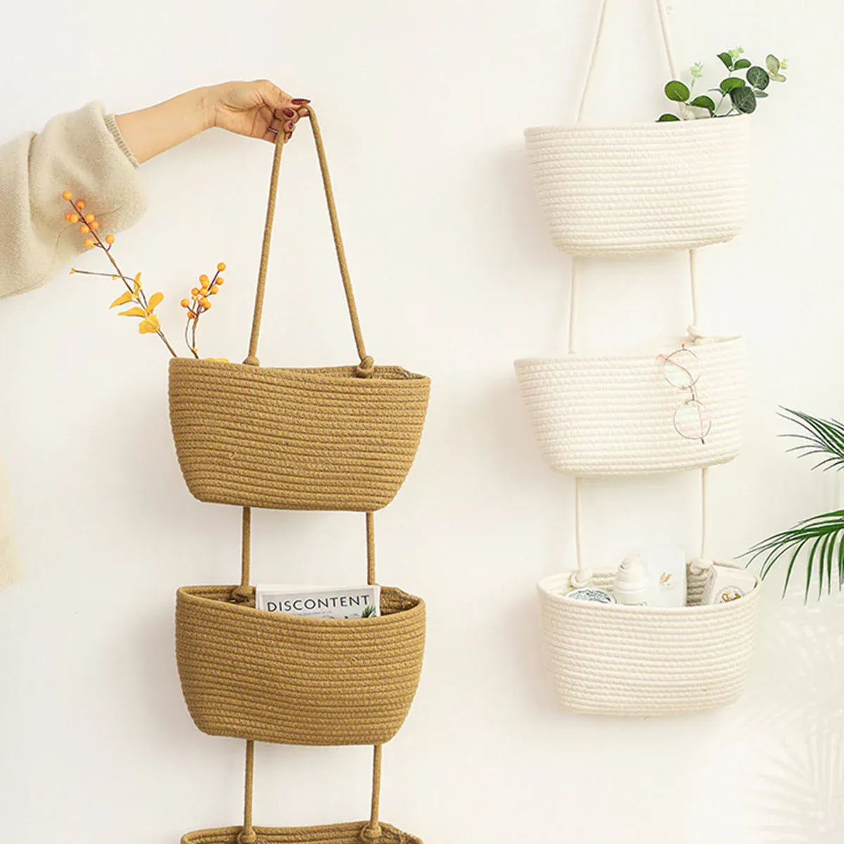 3 Layer Wall Mounted Storage Basket Hanging Organizer Rack for Household Items - Brown