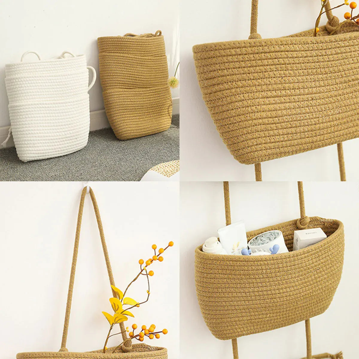 3 Layer Wall Mounted Storage Basket Hanging Organizer Rack for Household Items - White