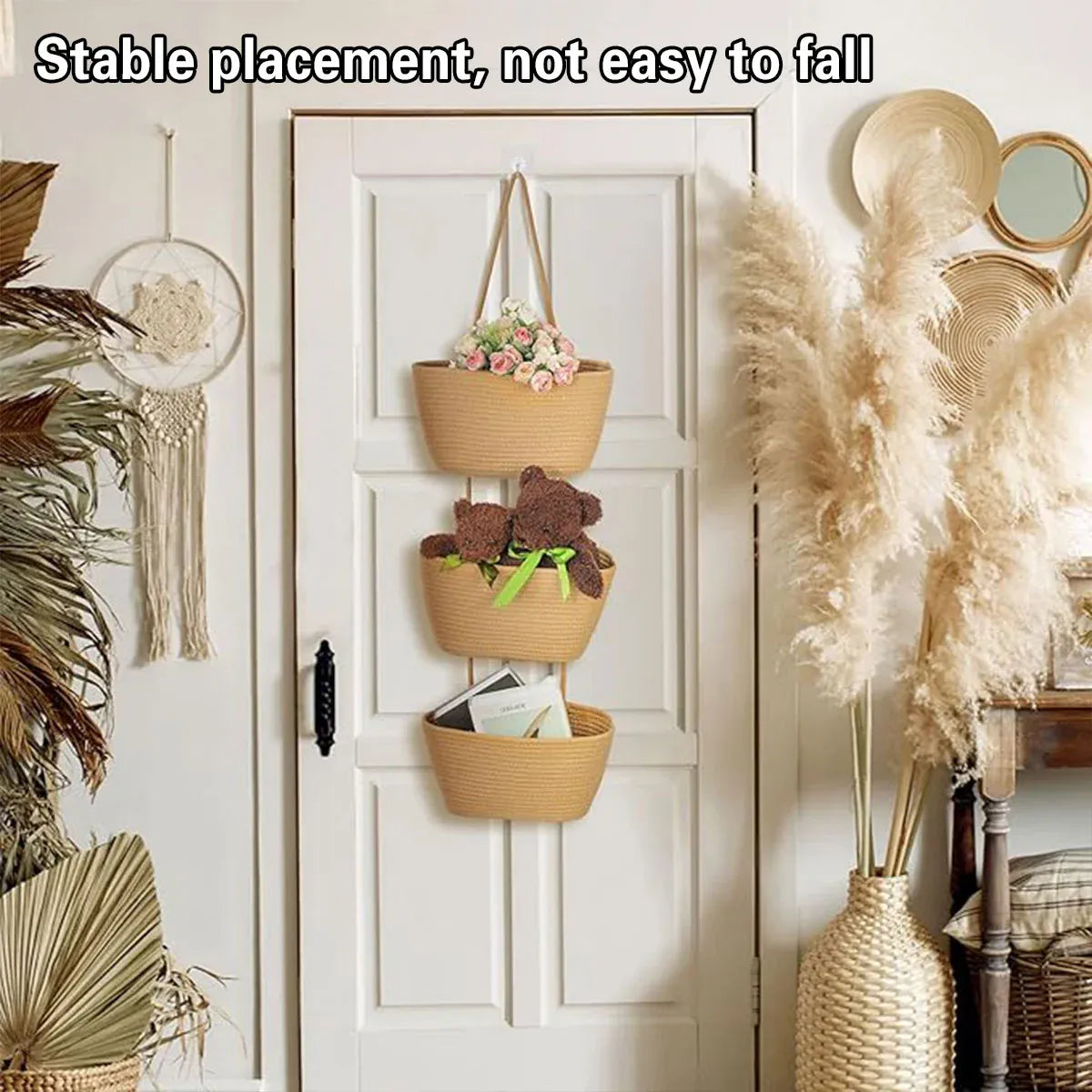 3 Layer Wall Mounted Storage Basket Hanging Organizer Rack for Household Items - White