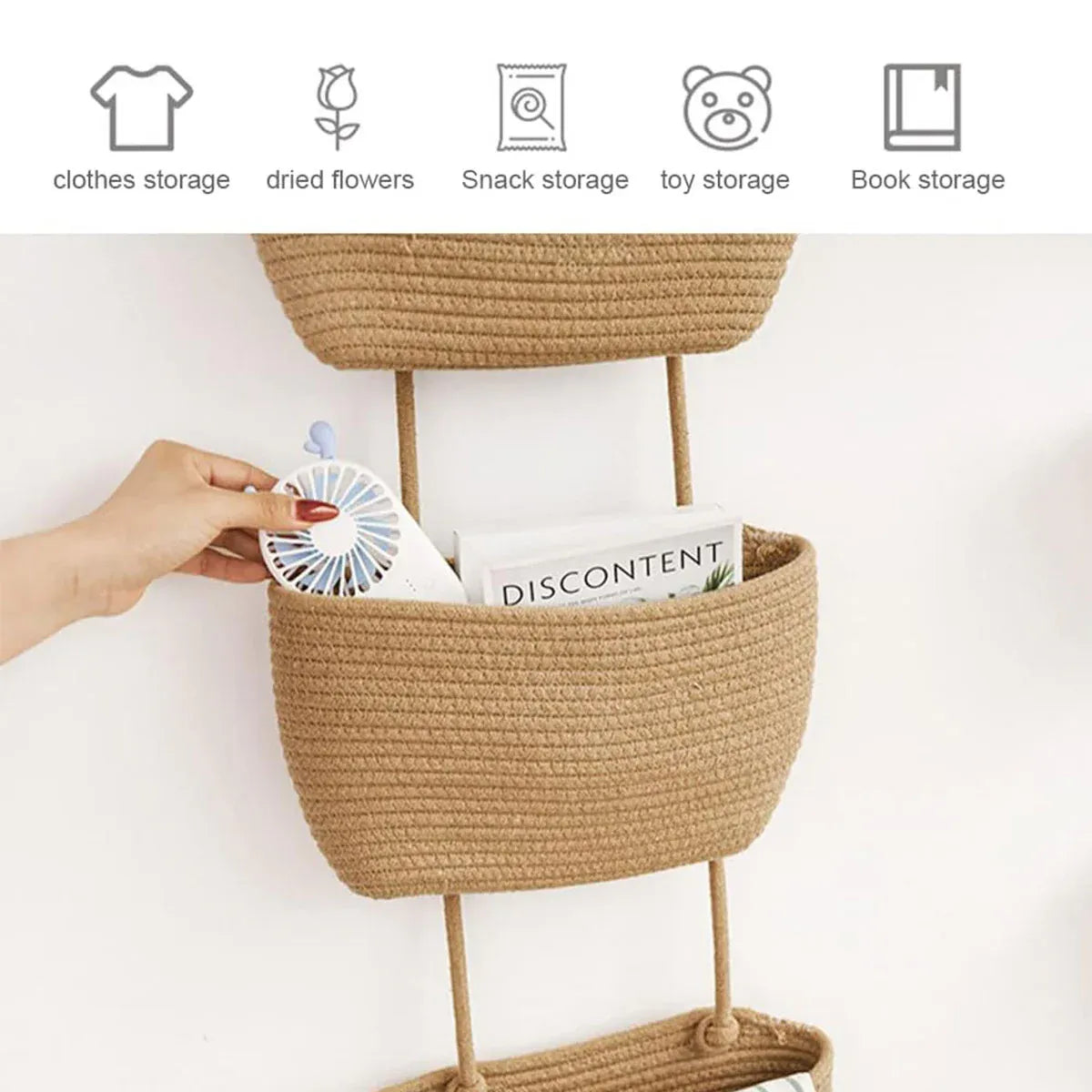 3 Layer Wall Mounted Storage Basket Hanging Organizer Rack for Household Items - White